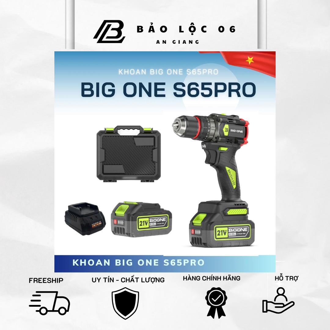 Máy Khoan Pin 13mm BIG ONE S65PRO 3 Chức Năng- Không Chổi Than Đầu 13mm Autolock Bảo Hành 1 năm