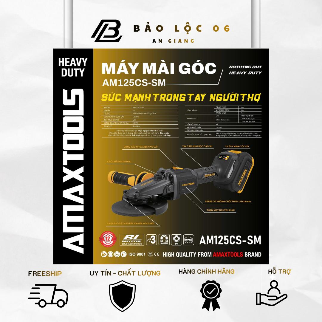 Máy mài góc pin không chổi than AMAXTOOLS AM125CS-SM 21V Heavy Duty không chổi than- có chống sốc đá- antikickback- chống khởi động lại