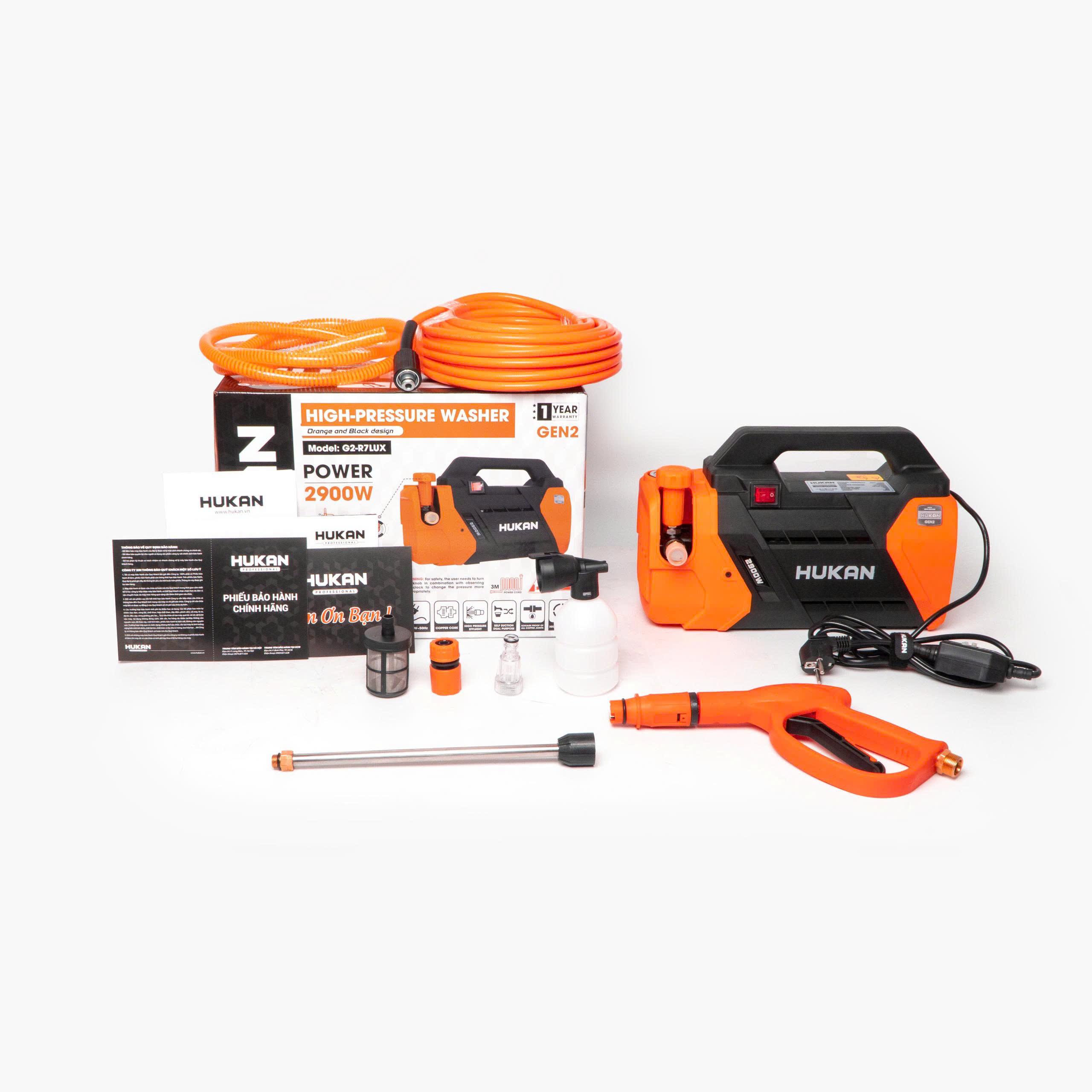 Máy Rửa Xe Điện HUKAN Gen 2 G2- R7 LUX Công Suất 2900W – Có Chỉnh Áp Có Chống Giật Bảo Hành 1 Năm